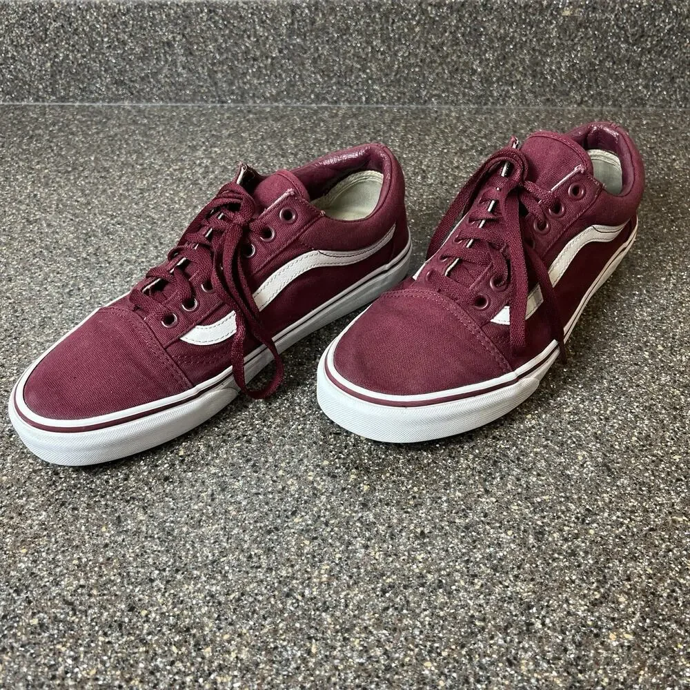 Vans Classic Mens Sz 9.5 Burgundy Canvas Skate Sneaker Shoe Lace Up Low Women 11